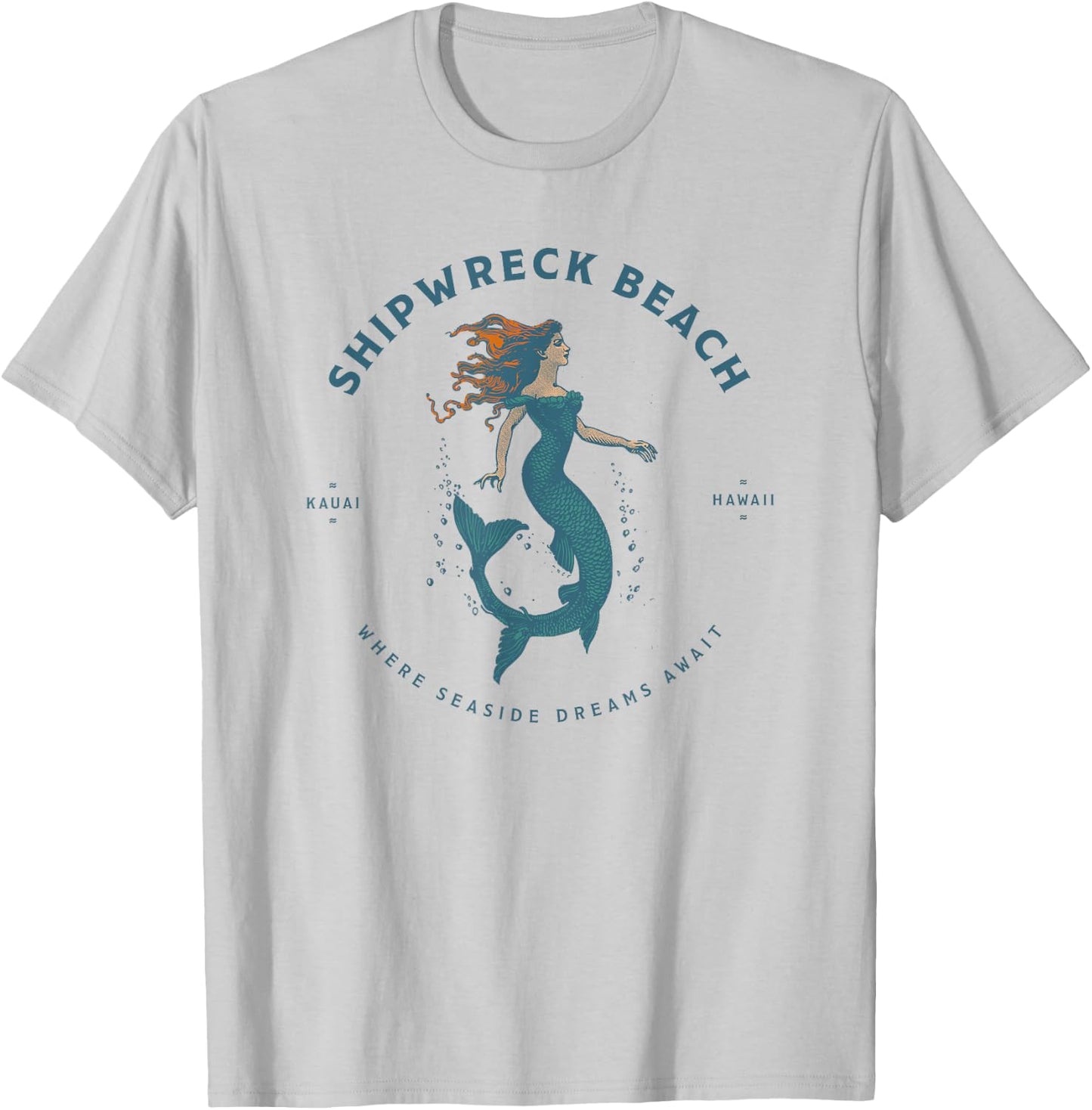 Shipwreck Beach Kauai Hawaii Retro Vintage Mermaid T-Shirt - T-Shirt | Ash