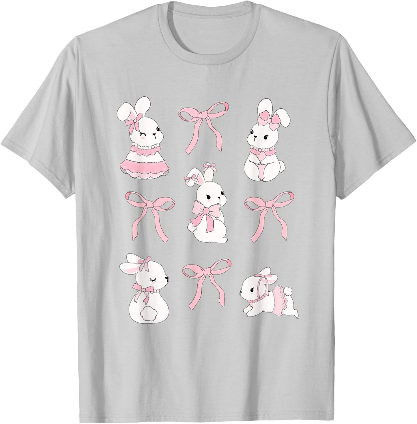 Cute Coquette Easter Bunny Pink Bows Aesthetic Girly T-Shirt - T-Shirt | Ash