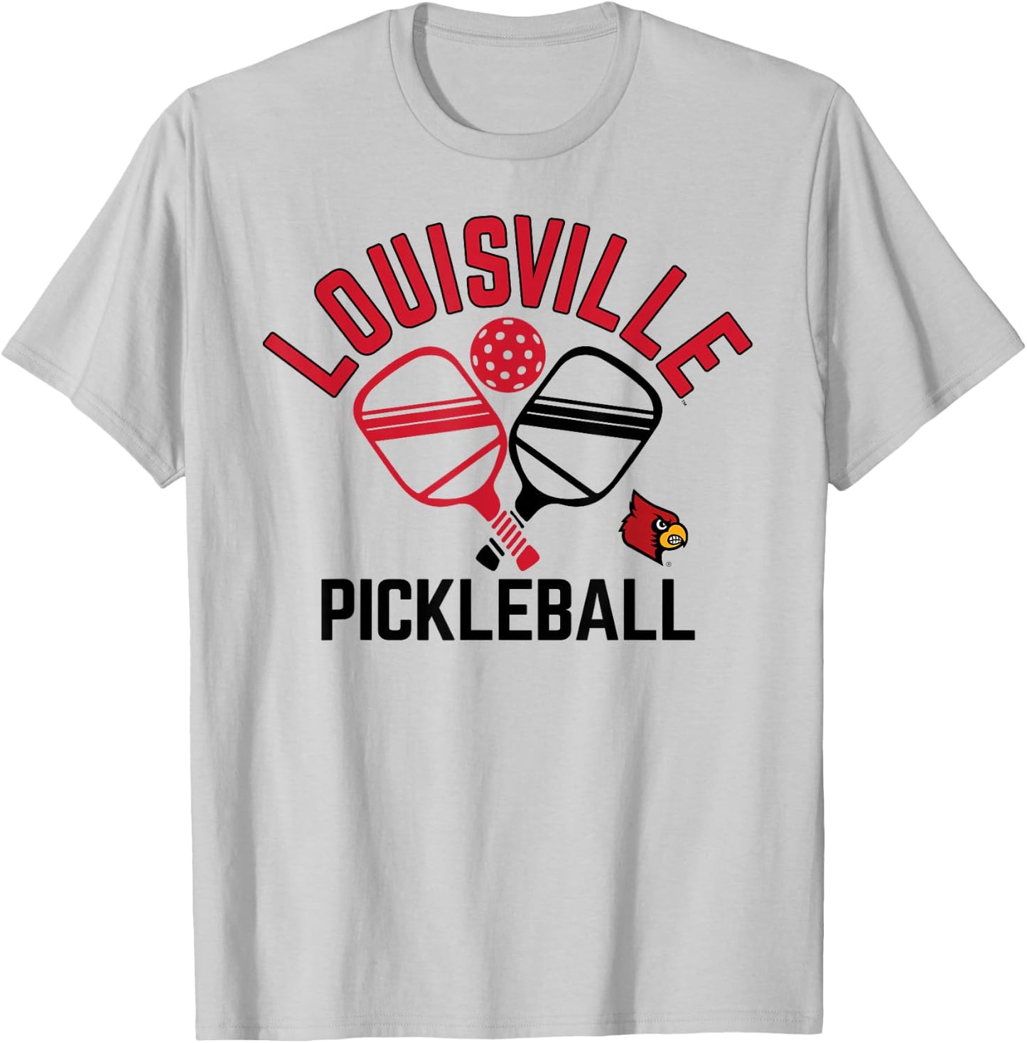 Louisville Cardinals Pickleball Gray Officially Licensed T-Shirt - T-Shirt | Ash