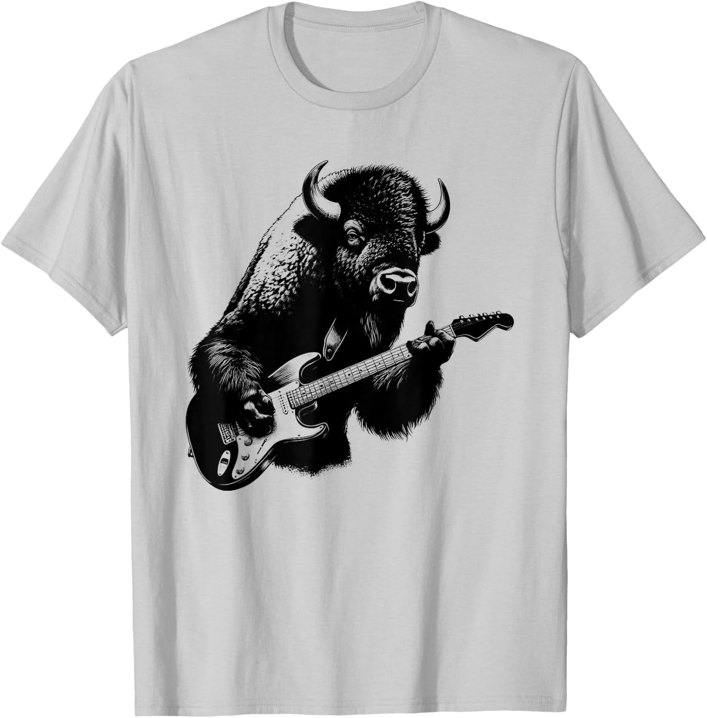 Bison Playing Electric Guitar Rock Star Guitarist T-Shirt - T-Shirt | Ash