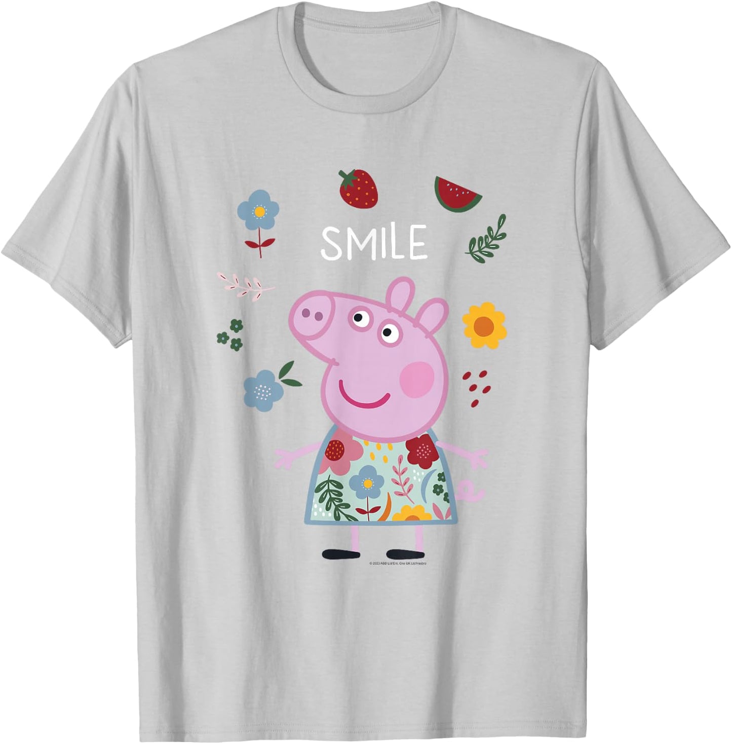 Peppa Pig Smile Cute Flowers & Fruit Full Body Portrait T-Shirt - T-Shirt | Ash