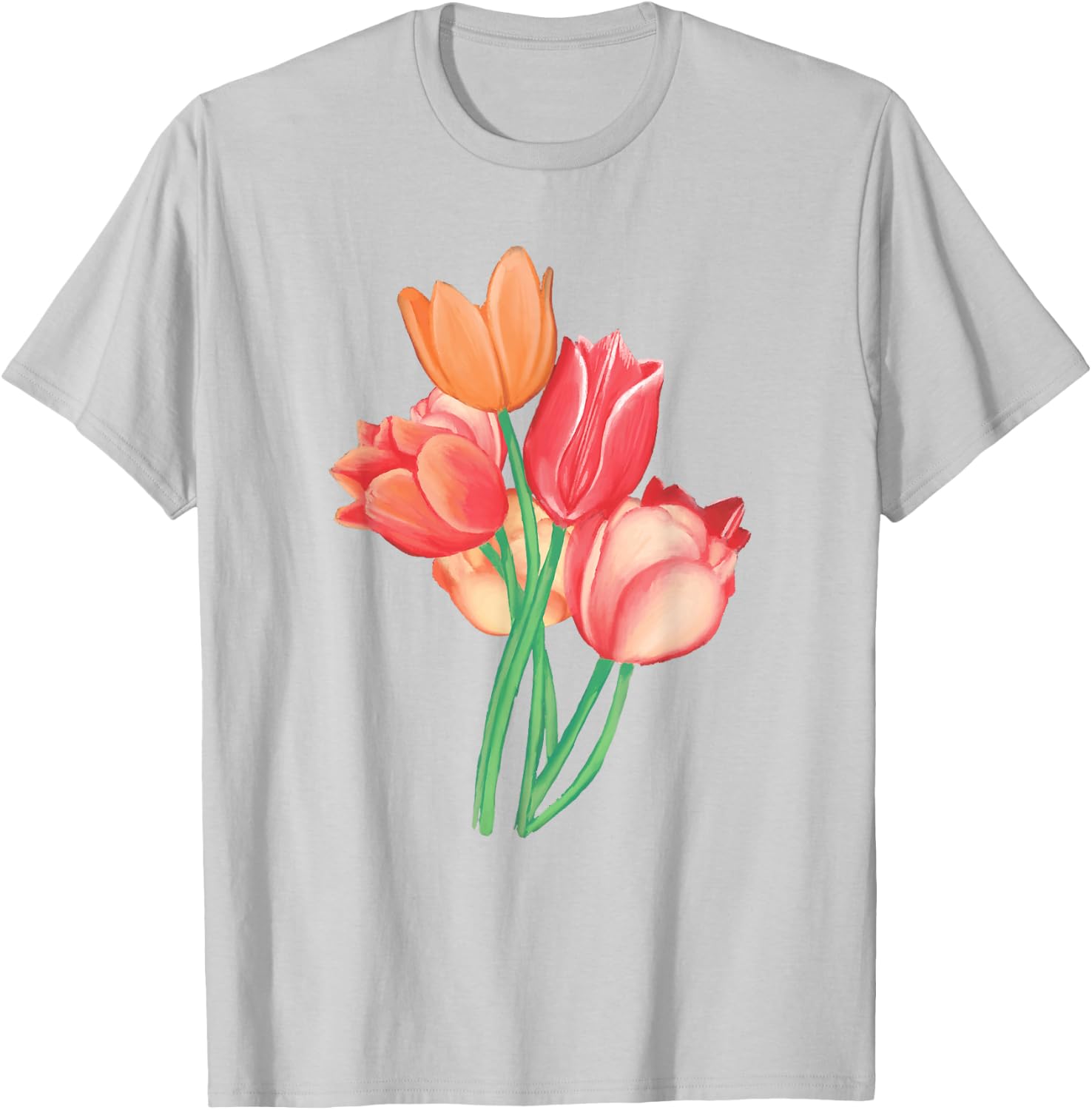 Tulip Watercolor Flower Nature Bouquet Flora T-Shirt - T-Shirt | Ash