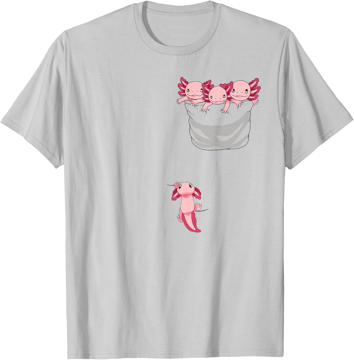 Axolotl Shirts for Girls Women Kid Axolotl Playing in Pocket T-Shirt - T-Shirt | Ash