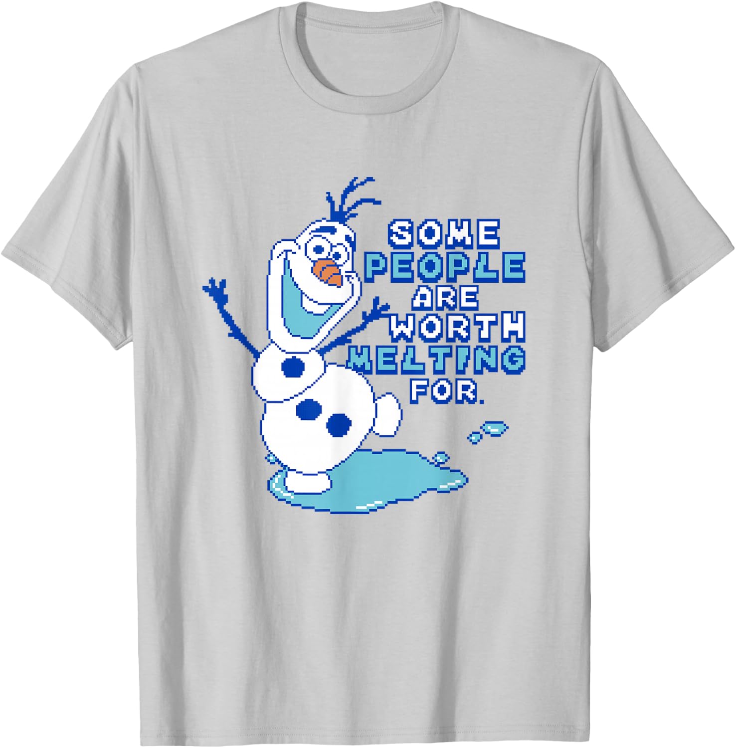 Disney Frozen Some People Are Worth Melting For Pixel Olaf T-Shirt - T-Shirt | Ash