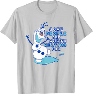 Disney Frozen Some People Are Worth Melting For Pixel Olaf T-Shirt - T-Shirt | Ash