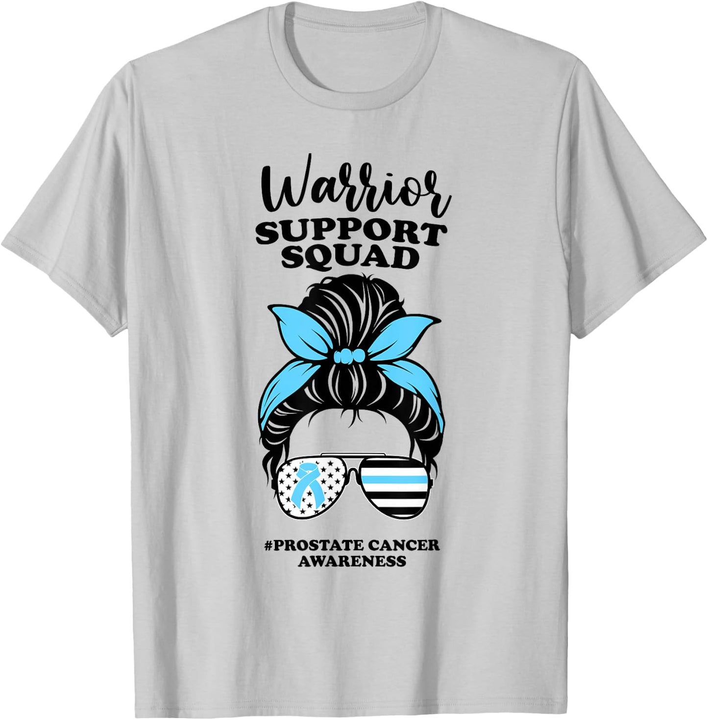 Prostate Cancer Awareness Ribbon Messy Bun Support Squad T-Shirt - T-Shirt | Ash