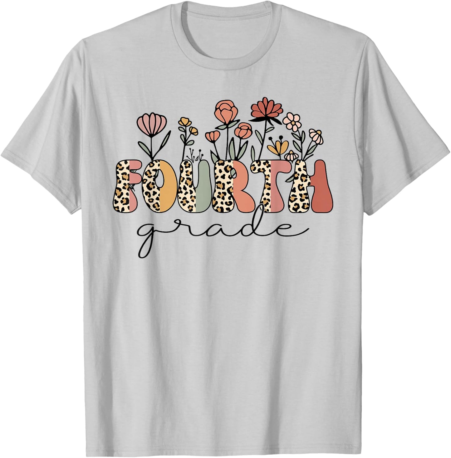 Retro Fourth Grade Teachers Leopard Back To School Student T-Shirt - T-Shirt | Ash