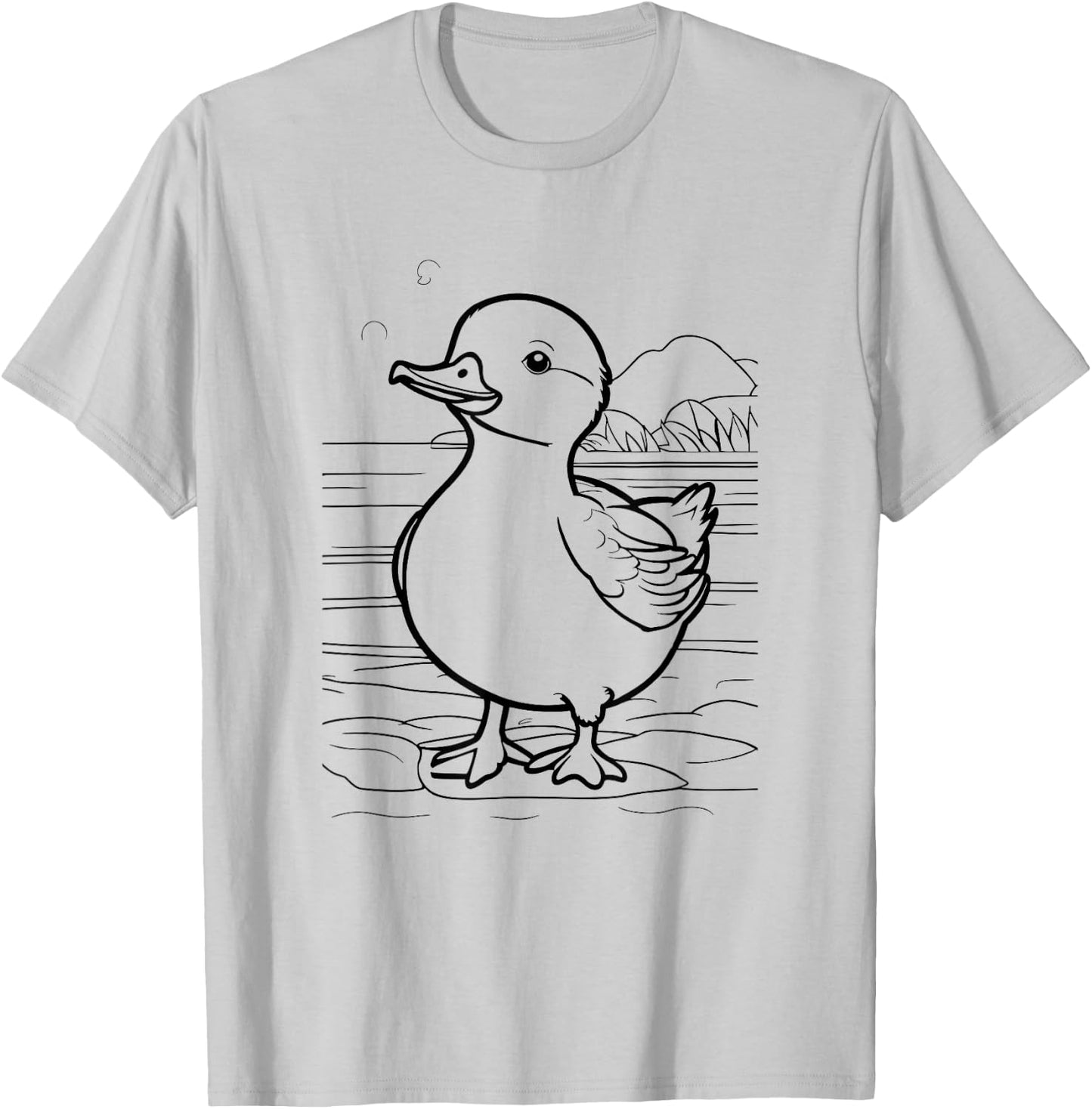 Duck by the lake for children to colour with textile pens DIY T-Shirt - T-Shirt | Ash
