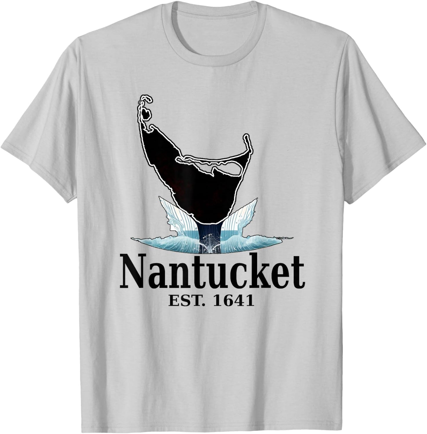Nantucket Island MA Whale Tail Map T-Shirt - T-Shirt | Ash