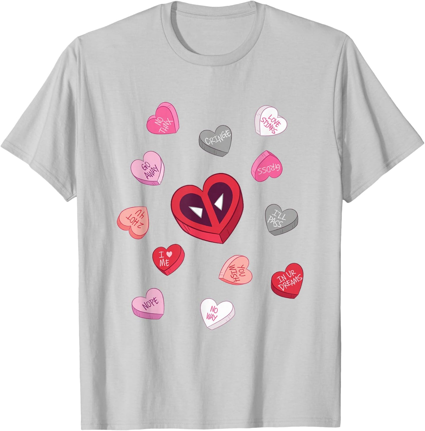 Marvel Deadpool Valentine's Day Heart Candies Chest Logo T-Shirt - T-Shirt | Ash