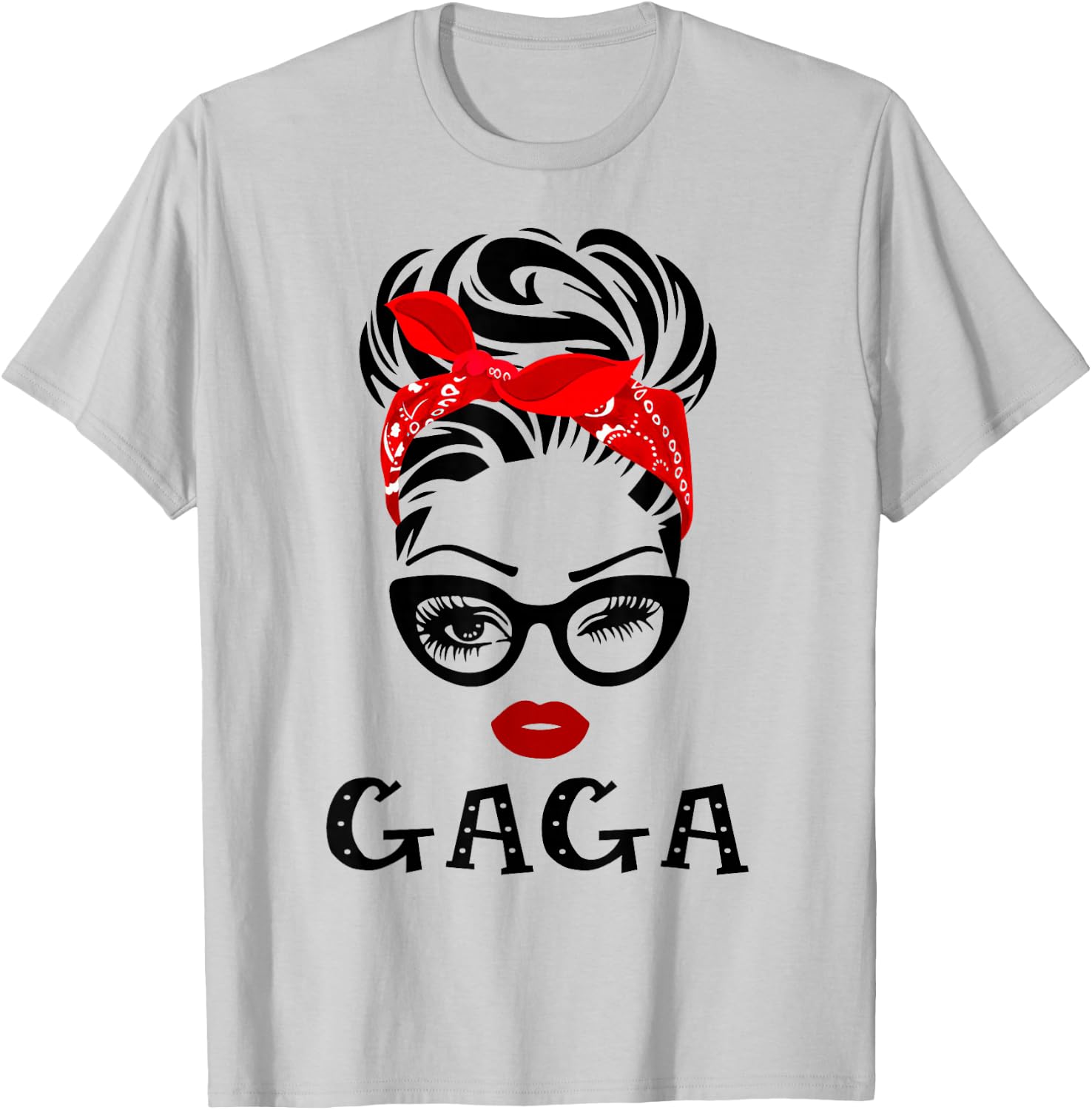 GAGA Wink Eye Woman Face Gift GAGA Grandma T-Shirt - T-Shirt | Ash