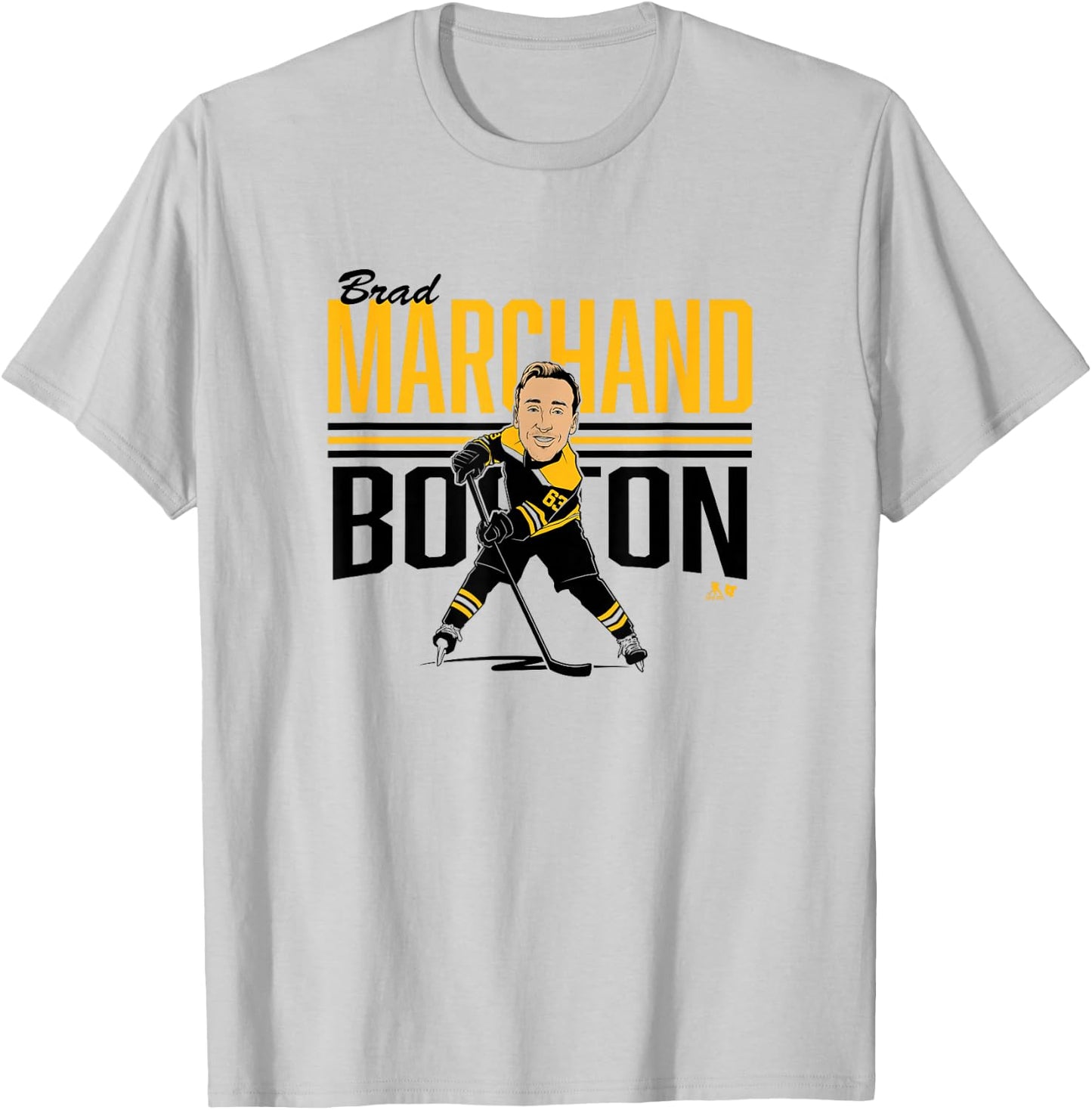 Brad Marchand: Center Ice Caricature - Boston Hockey T-Shirt - T-Shirt | Ash