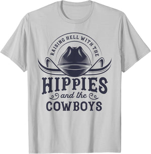 Hippies And Cowboys Cowgirls Retro 70s Western Country Rodeo T-Shirt - T-Shirt | Ash