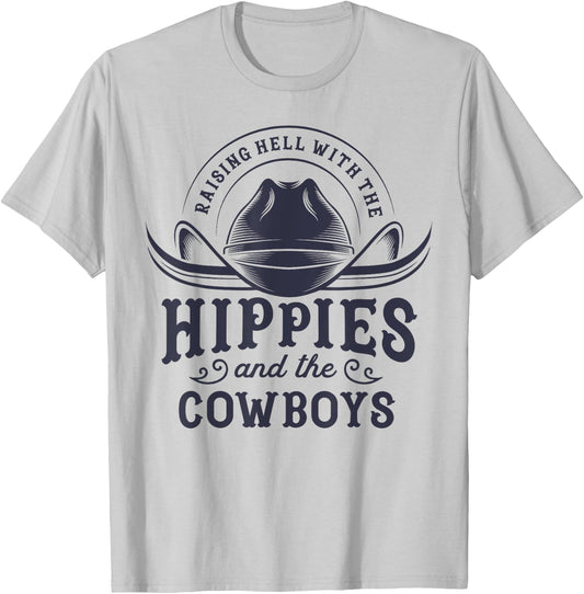 Hippies And Cowboys Cowgirls Retro 70s Western Country Rodeo T-Shirt - T-Shirt | Ash