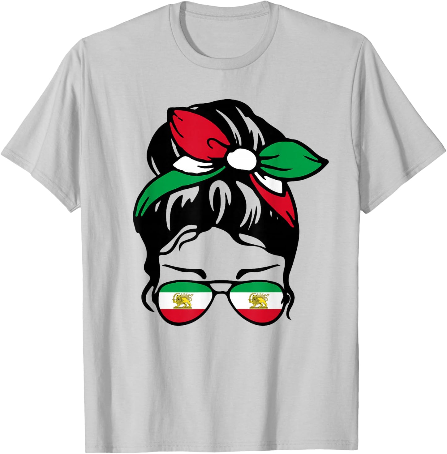 Patriotische Iran-Flagge, iranisch, niedlich, unordentlich, Dutt, Mädchen, Mutter, Kinder T-Shirt - T-Shirt | Ash
