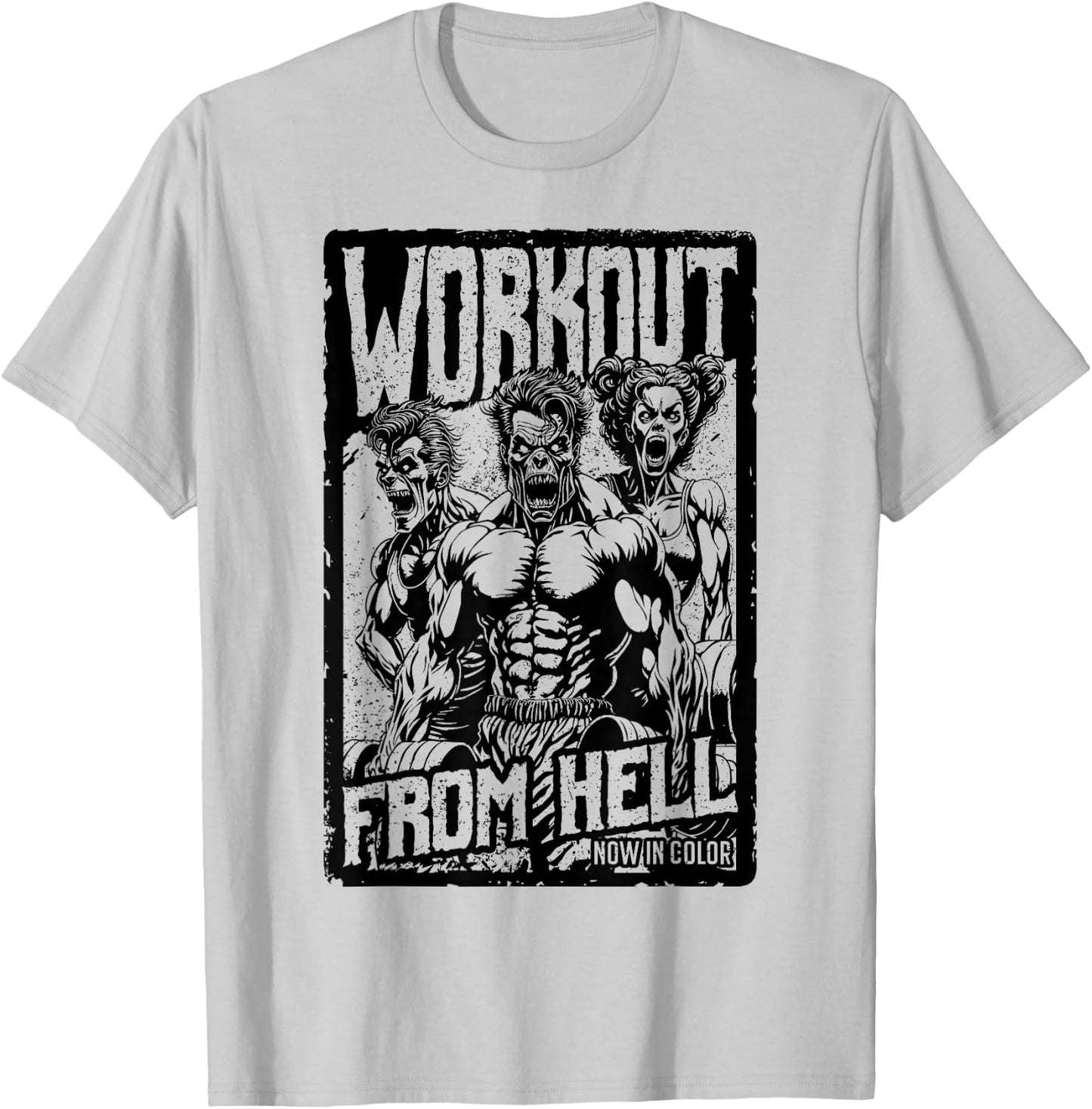 Gym Halloween Funny Retro Zombie Fitness Horror Movie Poster T-Shirt - T-Shirt | Ash
