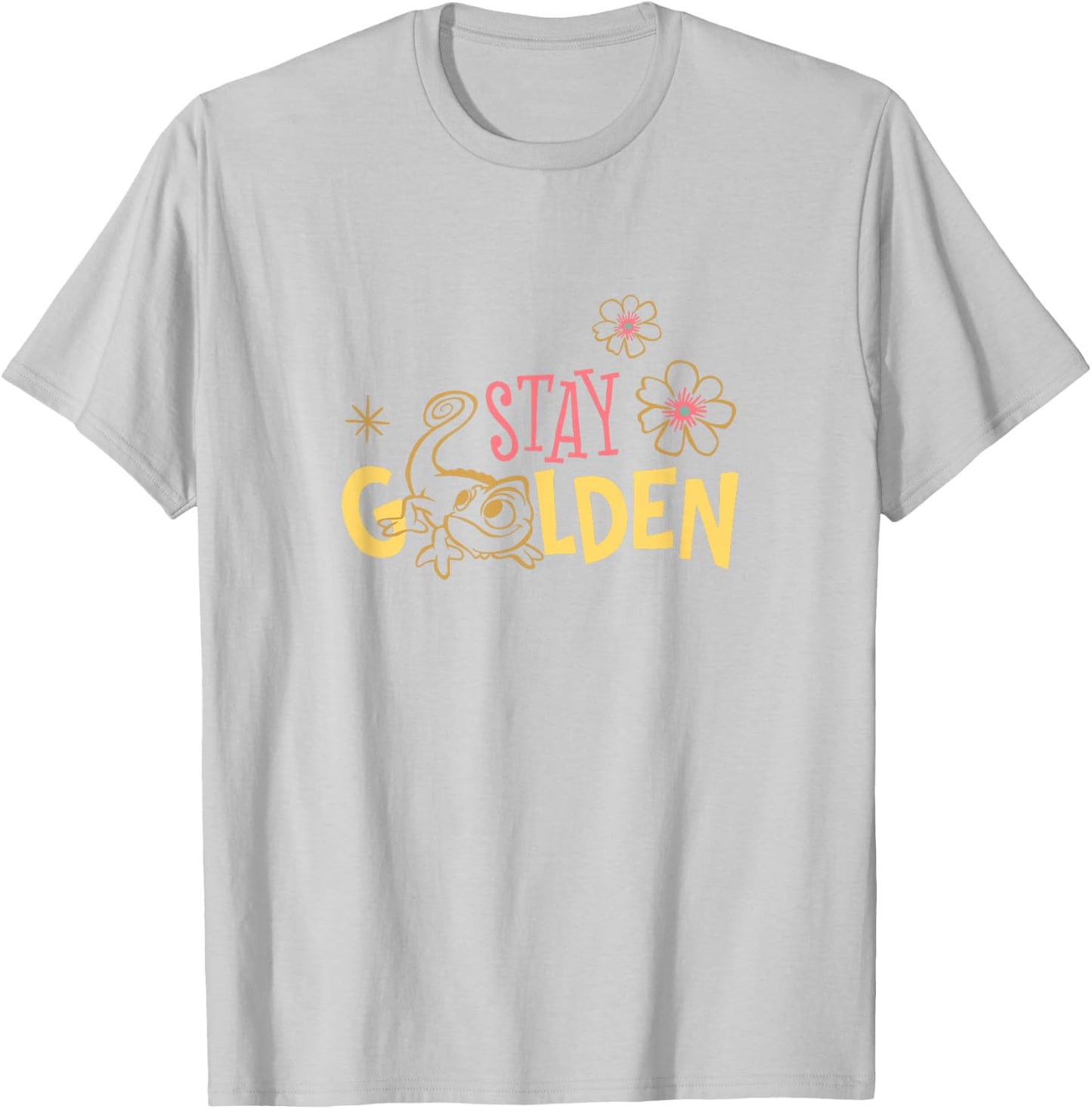 Disney Tangled Stay Golden Pascal Floral Vintage Logo T-Shirt - T-Shirt | Ash