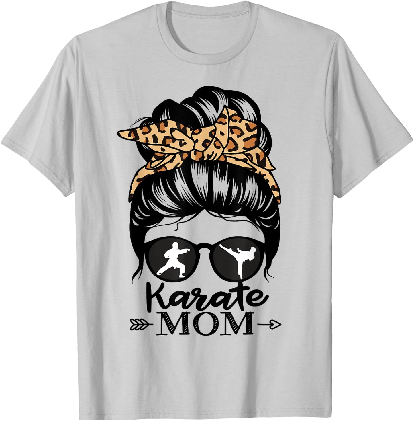 Karate Mom Messy Bun Hair Funny Karate Fighter Mom T-Shirt - T-Shirt | Ash
