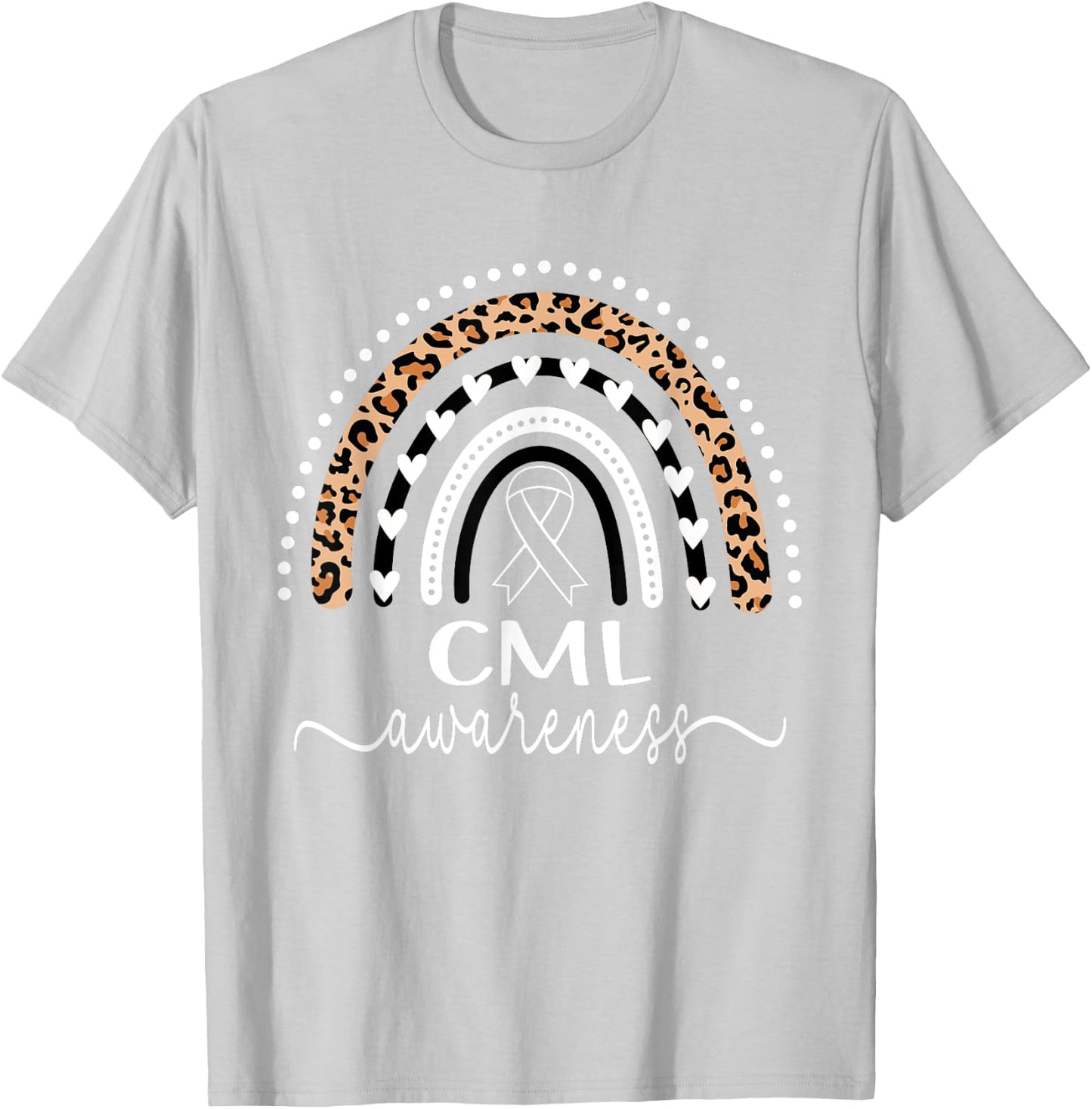 Leukemia CML Awareness Wear Orange Leopard Rainbow T-Shirt - T-Shirt | Ash
