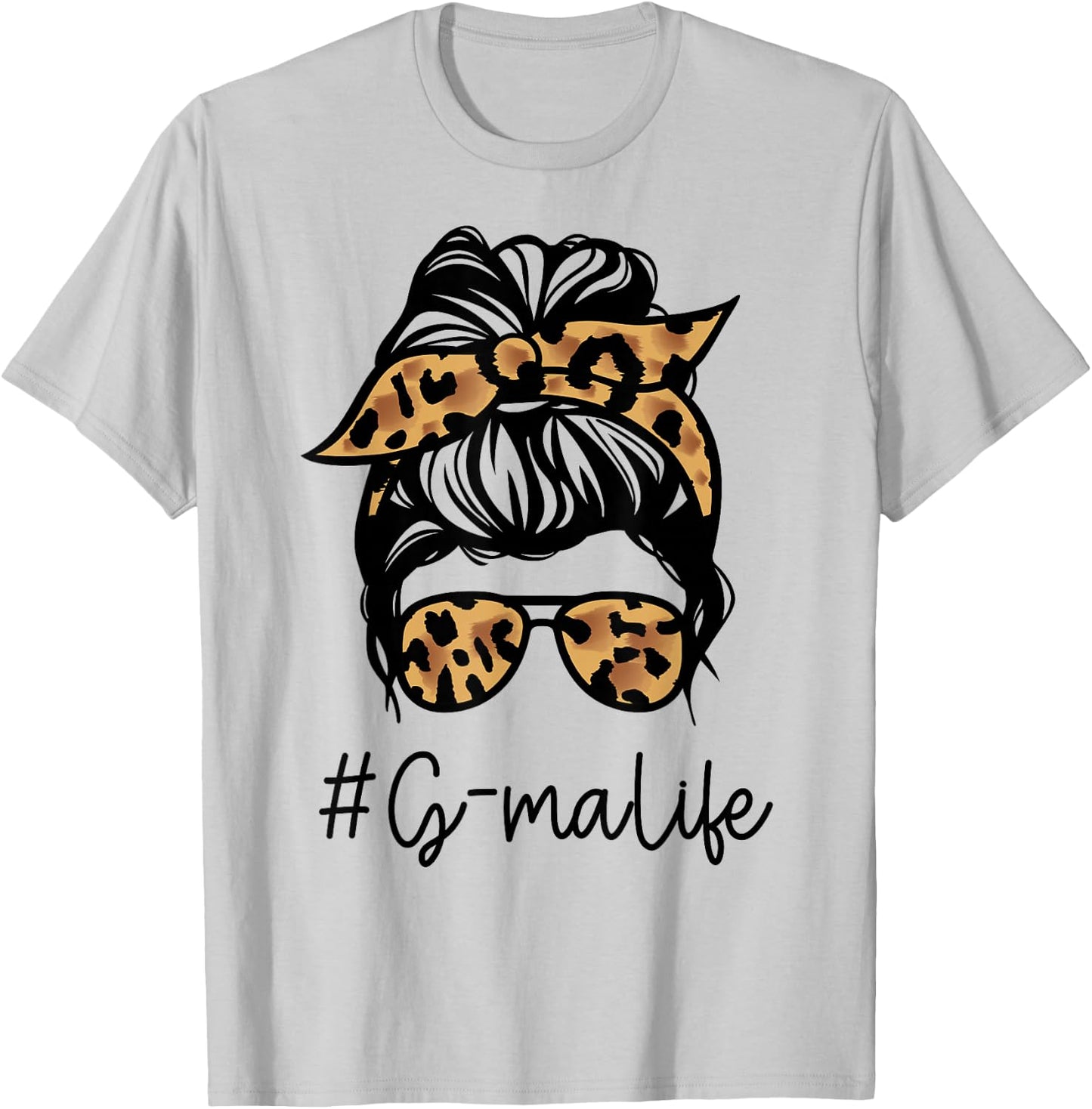 G-MA Leopard Messy Bun Mother's Day for Grandmothers T-Shirt - T-Shirt | Ash