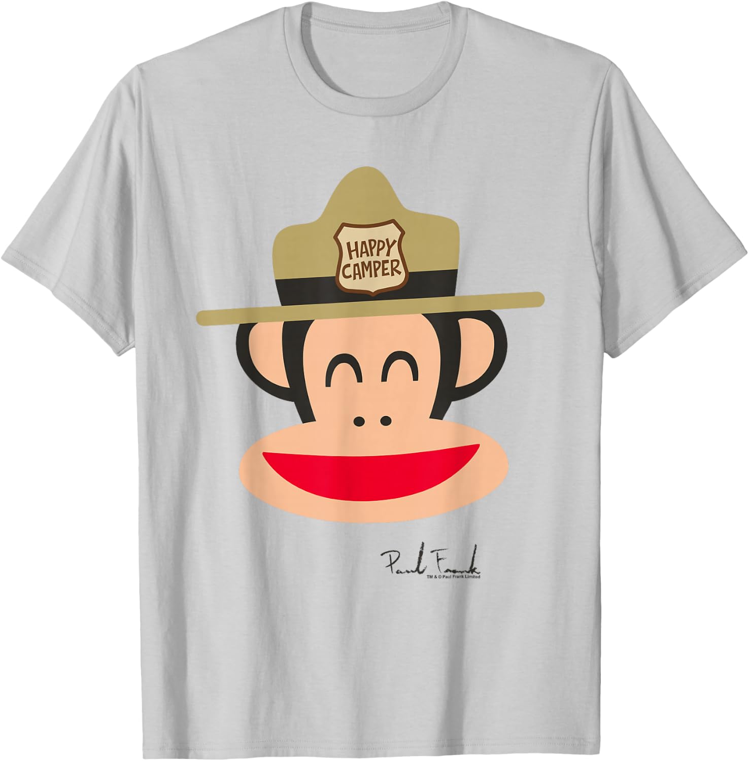 Paul Frank Julius The Monkey Happy Camper Park Ranger Hat T-Shirt - T-Shirt | Ash