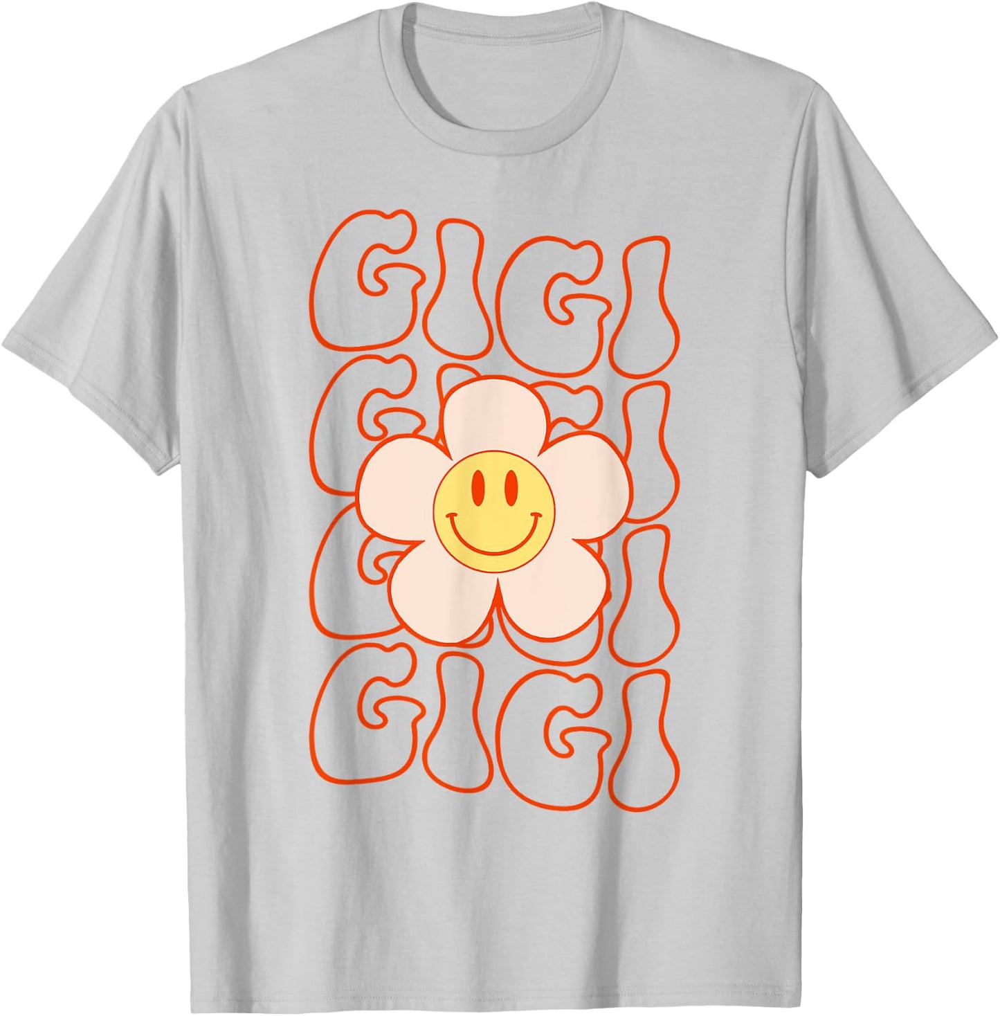 Retro Groovy Gigi Happy Face Smile Cute Daisy Flower Grandma T-Shirt - T-Shirt | Ash