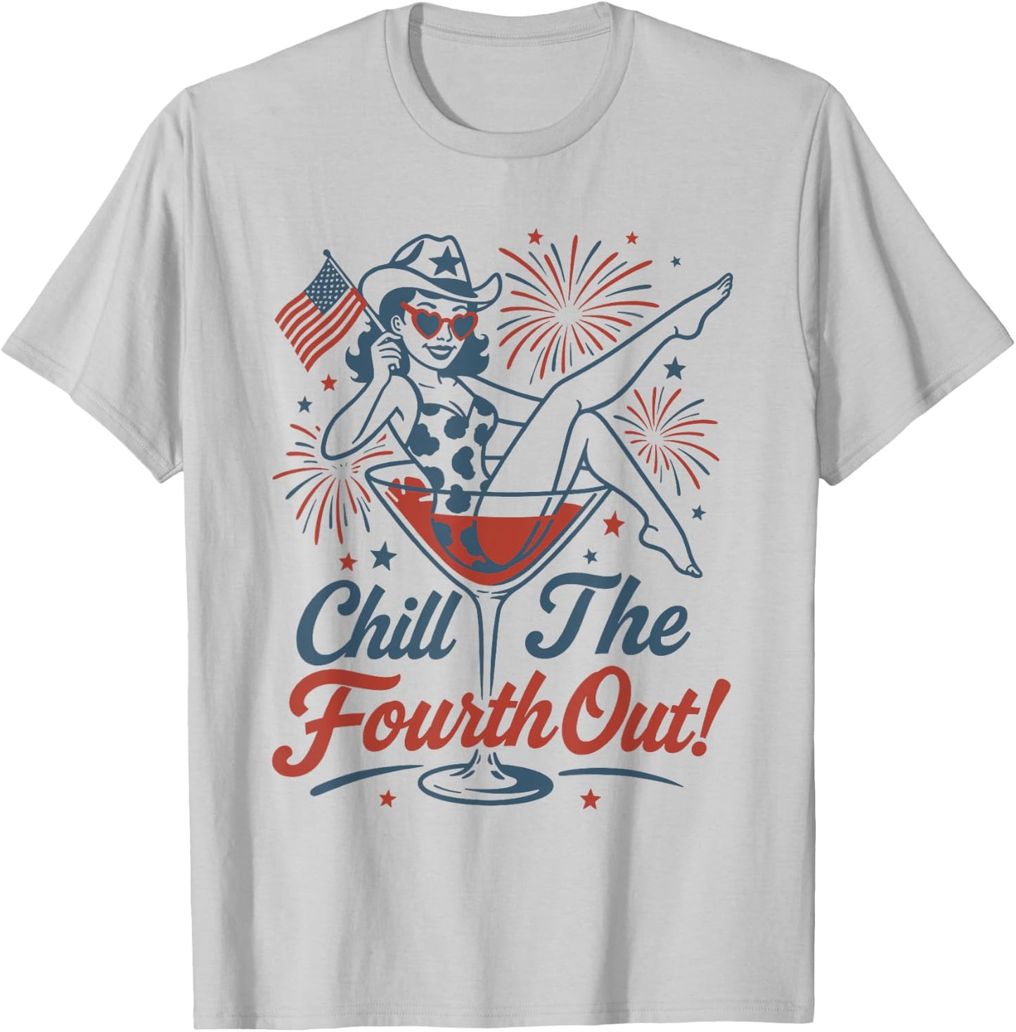 Chill The Fourth Out Funny 4th Of July Girl Martini Glass T-Shirt - T-Shirt | Ash