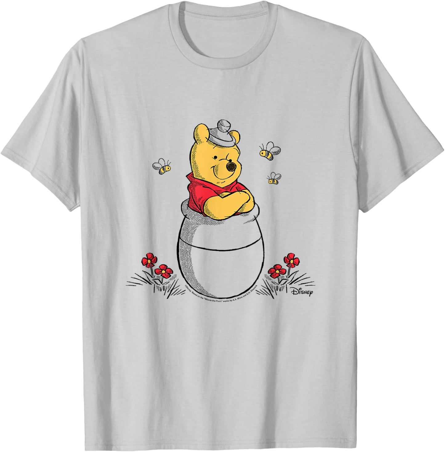 Winnie the Pooh - Pooh Honey Pot Bees T-Shirt - T-Shirt | Ash