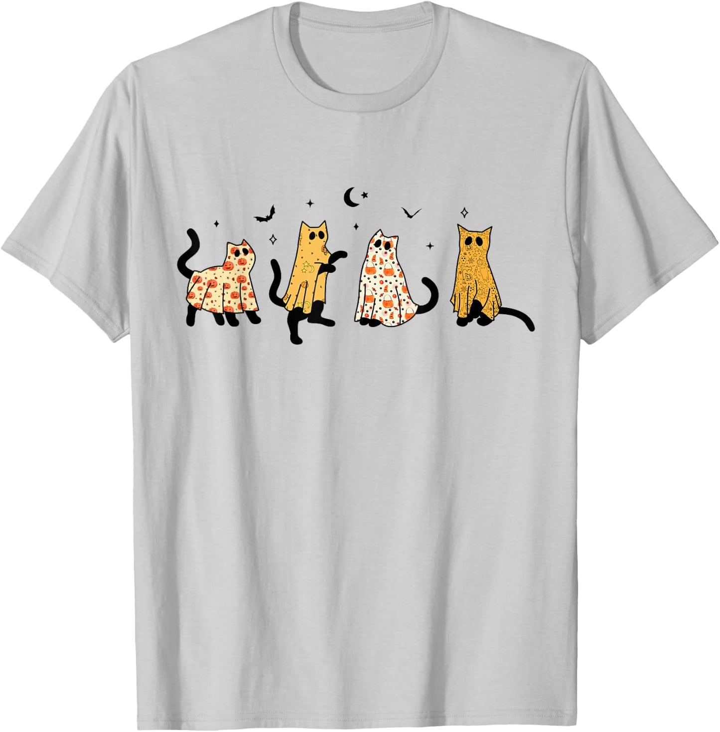 Funny Black Cats Ghost Halloween Pattern Cat Lovers Costume T-Shirt - T-Shirt | Ash