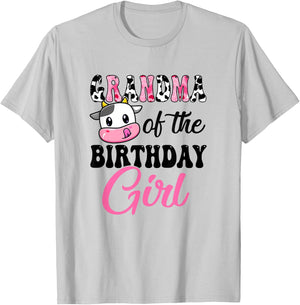 Grandma Of The Birthday Girl Cow Farm 1St Birthday Girl T-Shirt - T-Shirt | Ash