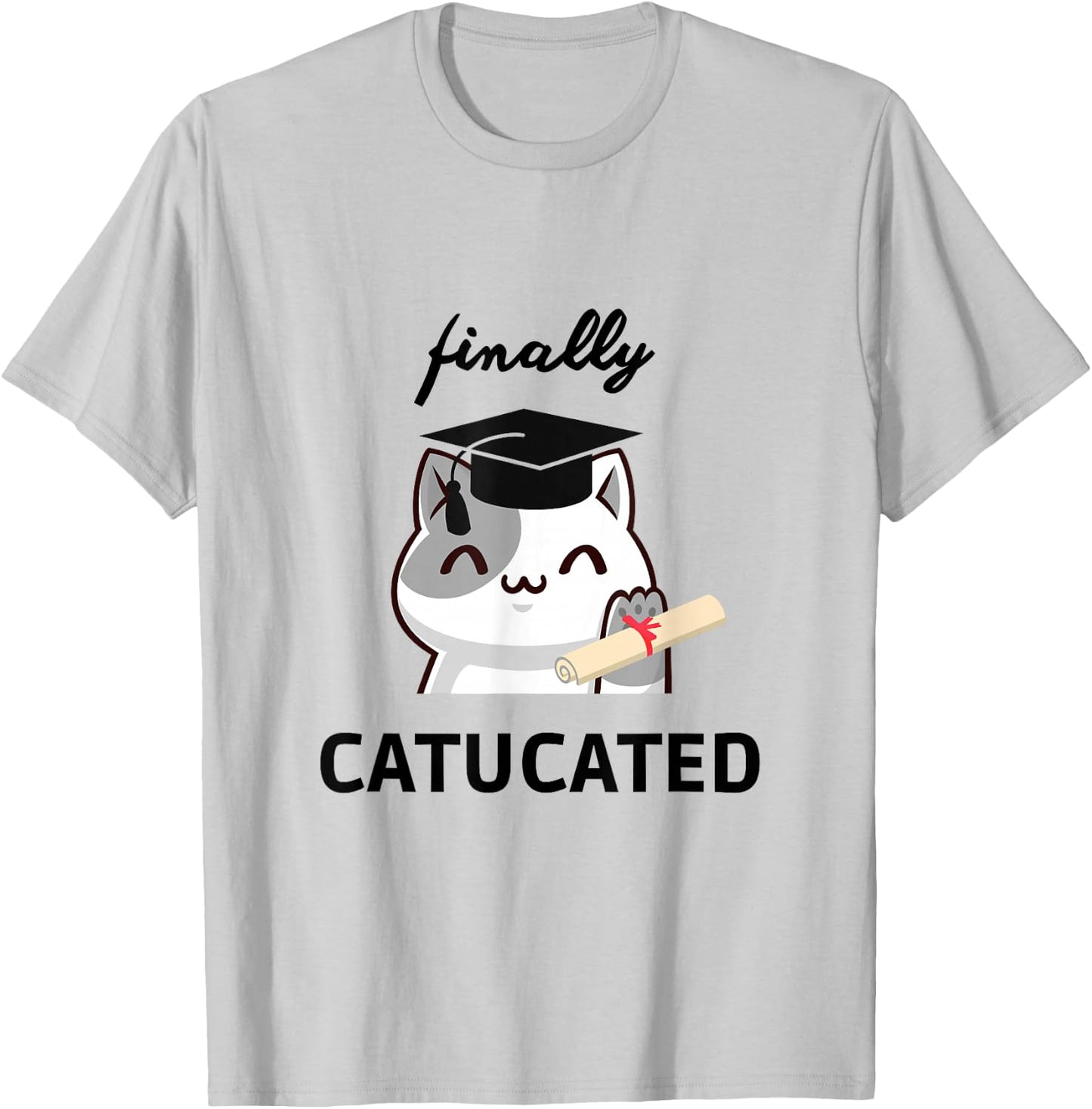 Catucated süße Kawaii Katze Bachelor Hut Studium Abschluss T-Shirt - T-Shirt | Ash