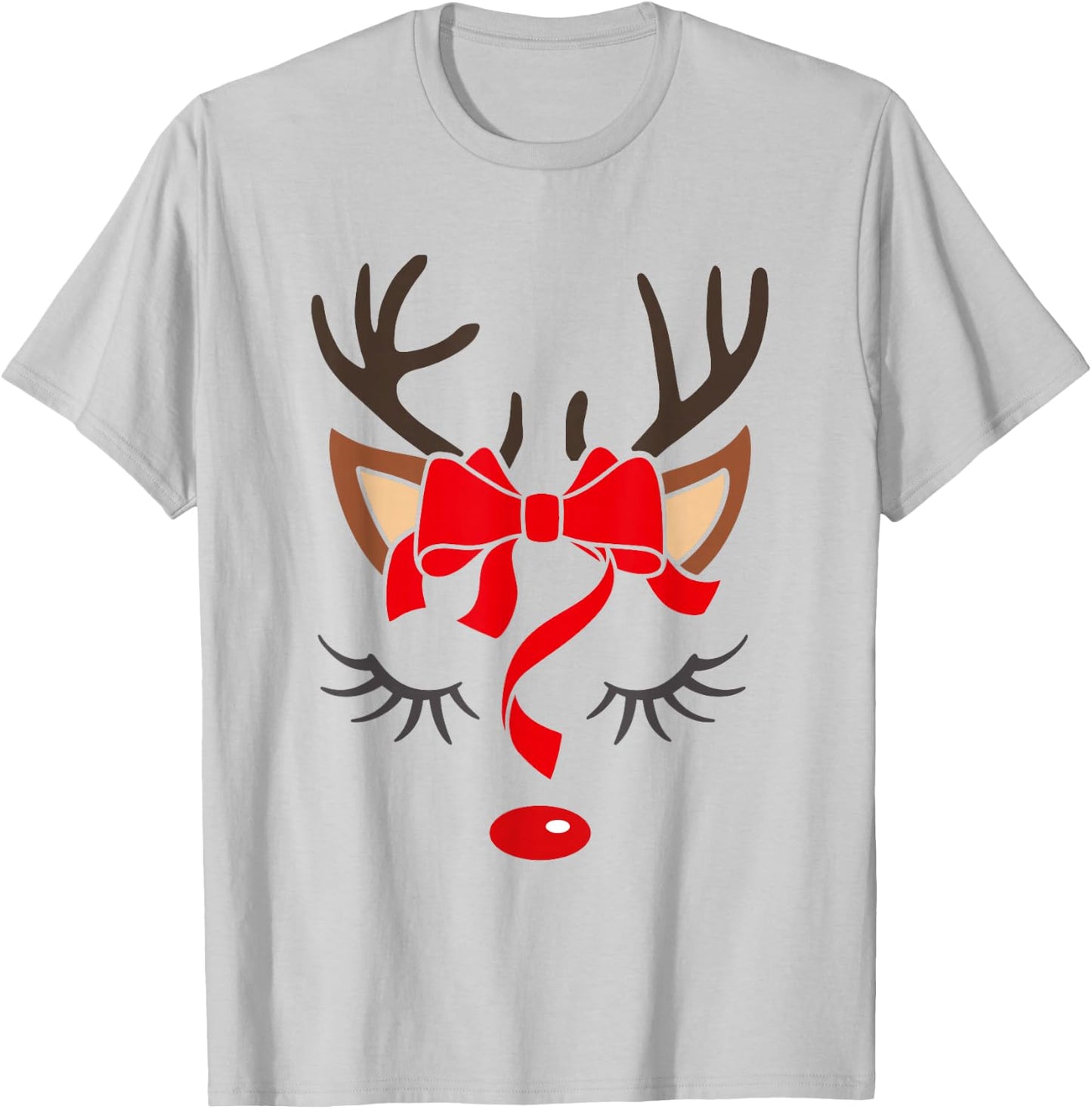 Reindeer Antlers Christmas Outfit Women Girls Kids Xmas T-Shirt - T-Shirt | Ash