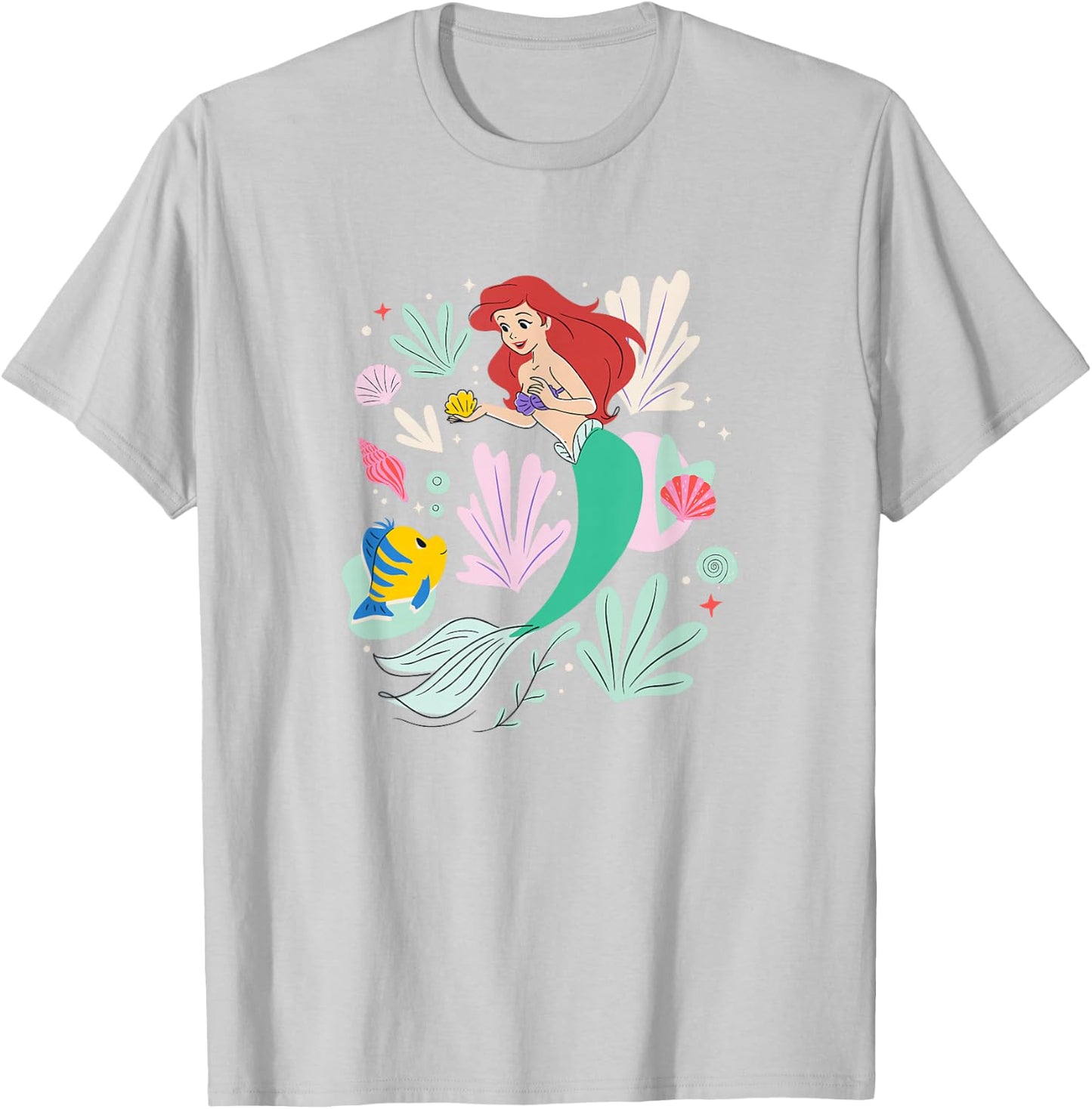 Disney The Little Mermaid Ariel & Flounder Undersea Sketch T-Shirt - T-Shirt | Ash