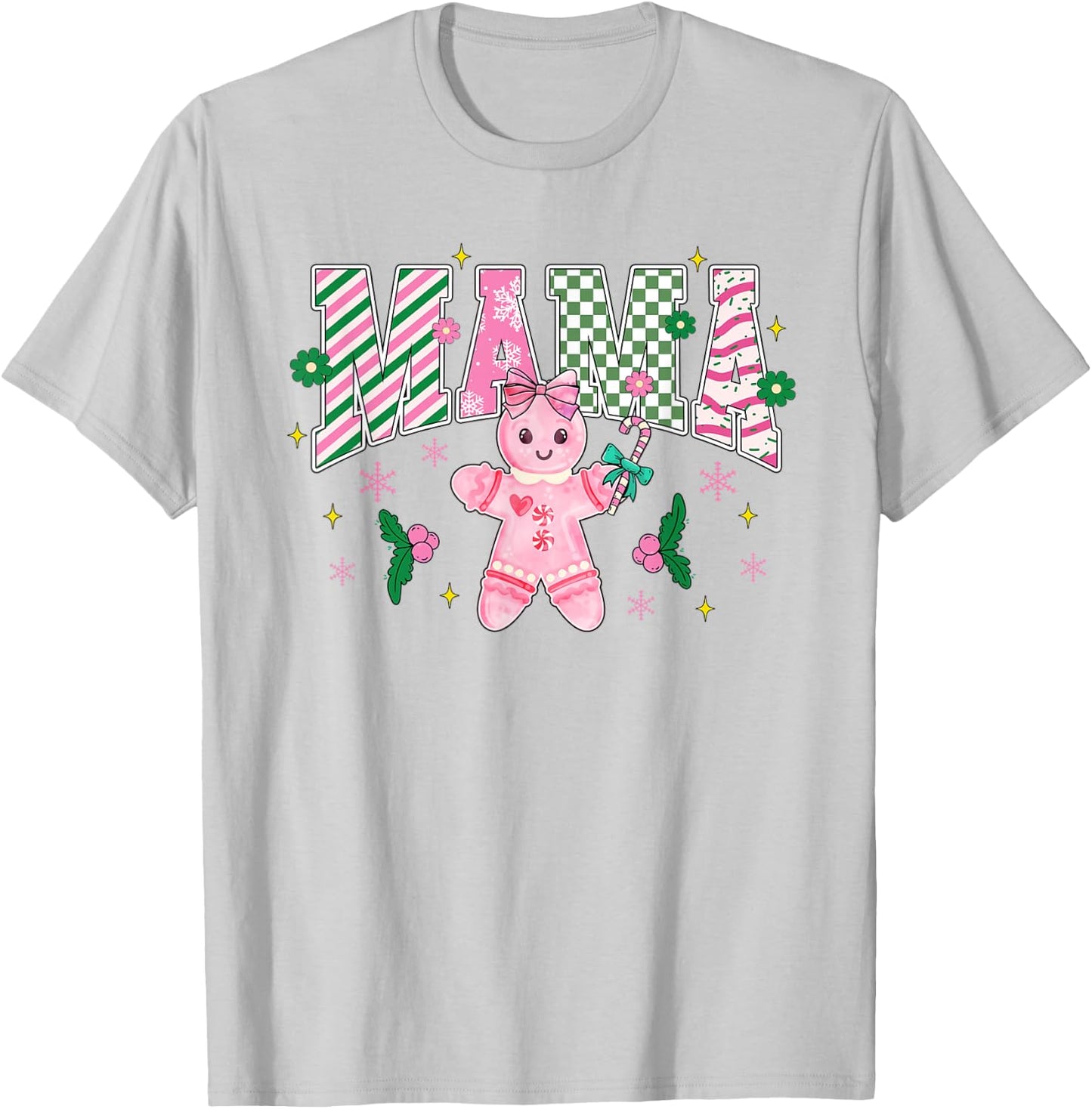 Women Girly Pink Christmas Mama Gingerbread Coquette T-Shirt - T-Shirt | Ash