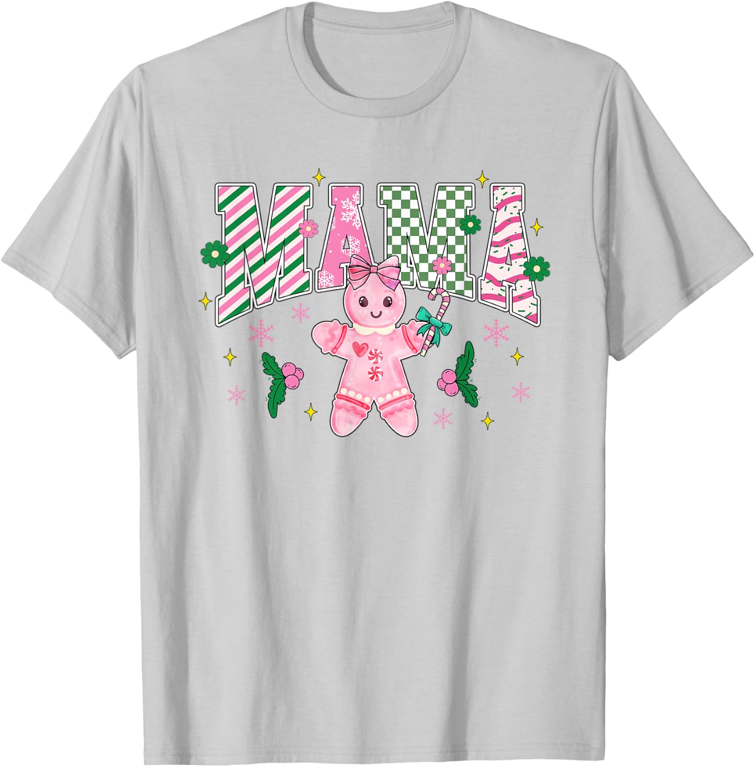 Women Girly Pink Christmas Mama Gingerbread Coquette T-Shirt - T-Shirt | Ash