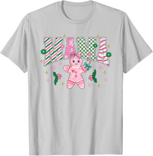 Women Girly Pink Christmas Mama Gingerbread Coquette T-Shirt - T-Shirt | Ash