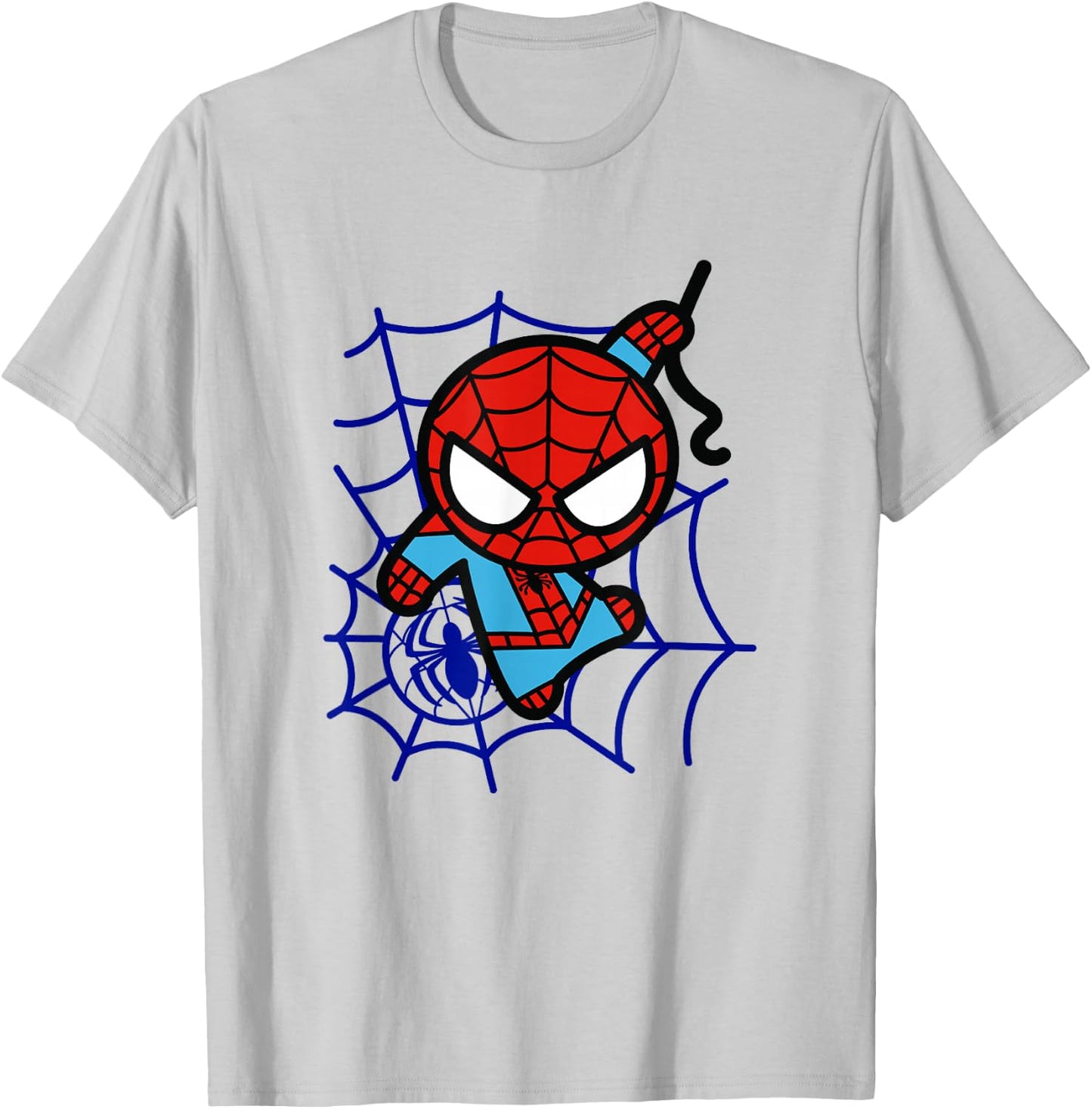 Marvel Kawaii Chibi Spider-Man Web Background Logo T-Shirt - T-Shirt | Ash