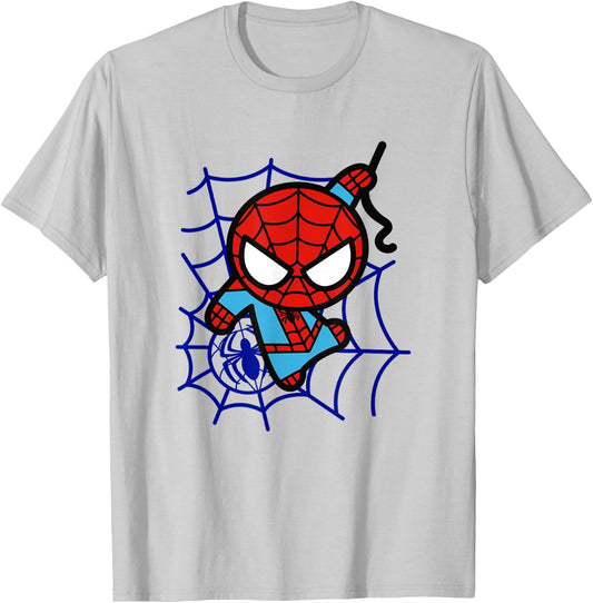Marvel Kawaii Chibi Spider-Man Web Background Logo T-Shirt - T-Shirt | Ash