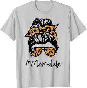 MEME Leopard Messy Bun Mother's Day for Grandmothers T-Shirt - T-Shirt | Ash
