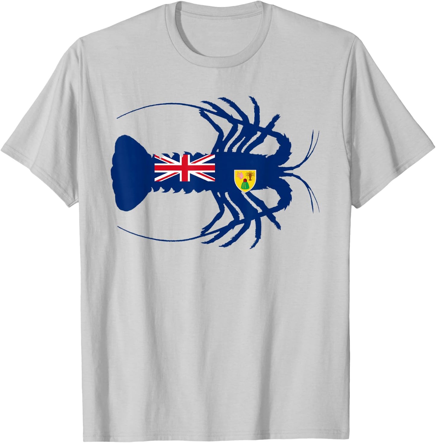 Turks and Caicos Flag Caribbean Spiny Lobster Silhouette T-Shirt - T-Shirt | Ash