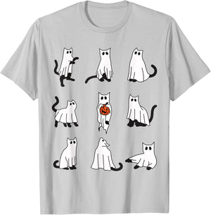 Cute Ghost Cat Funny Halloween Cat Design ghost cat Women Kids T-Shirt - T-Shirt | Ash