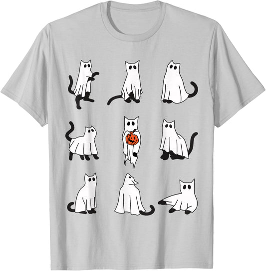 Cute Ghost Cat Funny Halloween Cat Design ghost cat Women Kids T-Shirt - T-Shirt | Ash