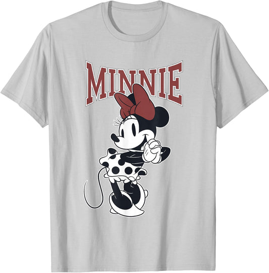 Disney Minnie Mouse Black & White Polka Dots Cute Pose T-Shirt - T-Shirt | Ash
