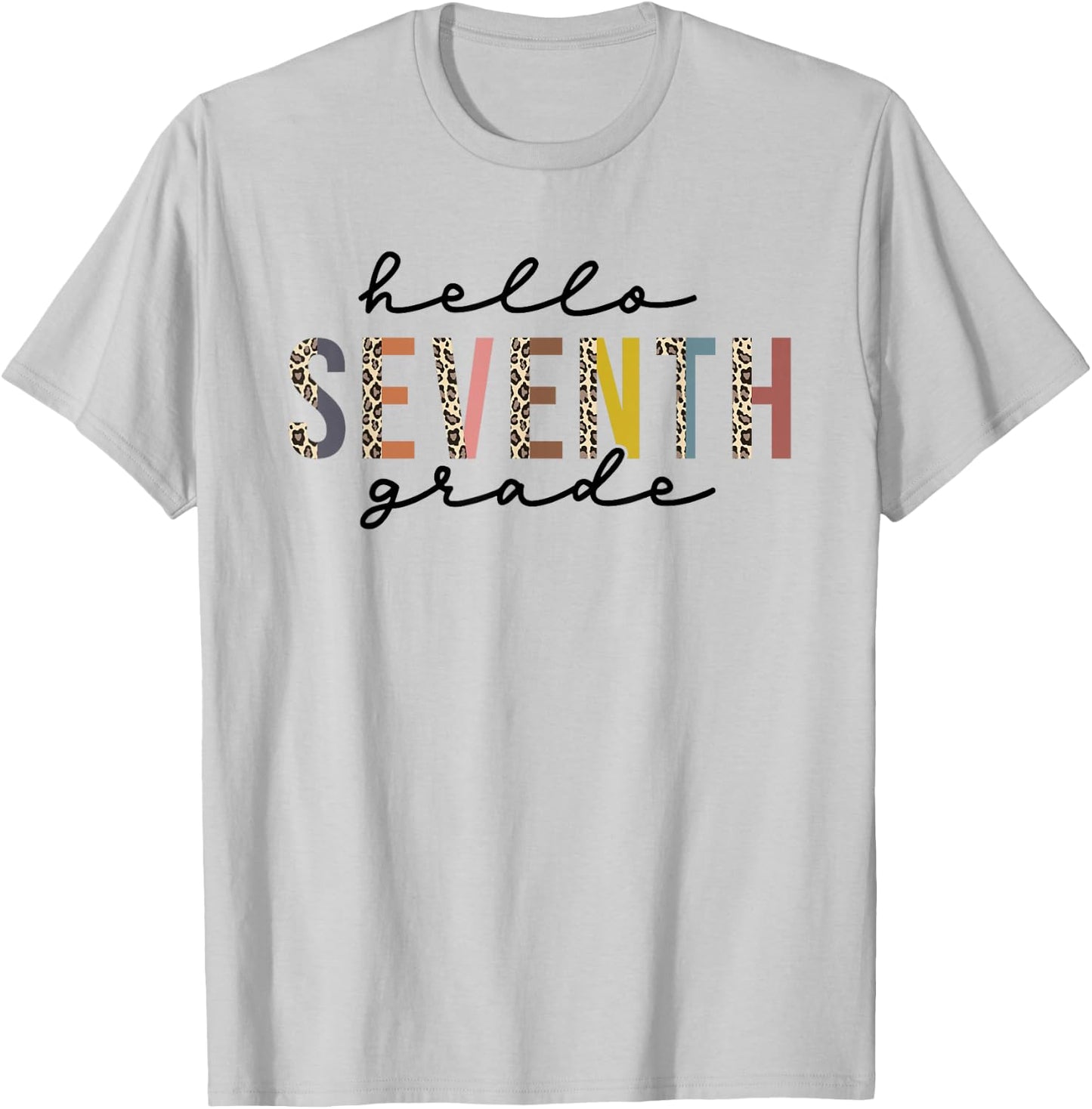 Hello Seventh Grade Leopard Teacher 7th Grade Back to School T-Shirt - T-Shirt | Ash