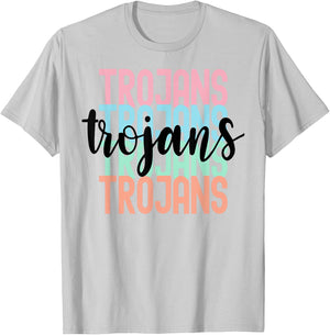 Trojans Team Mascot School Spirit Game Night T-Shirt - T-Shirt | Ash