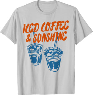 Iced Coffee and Sunshine Retro Graphic Summer Vibes T-Shirt - T-Shirt | Ash