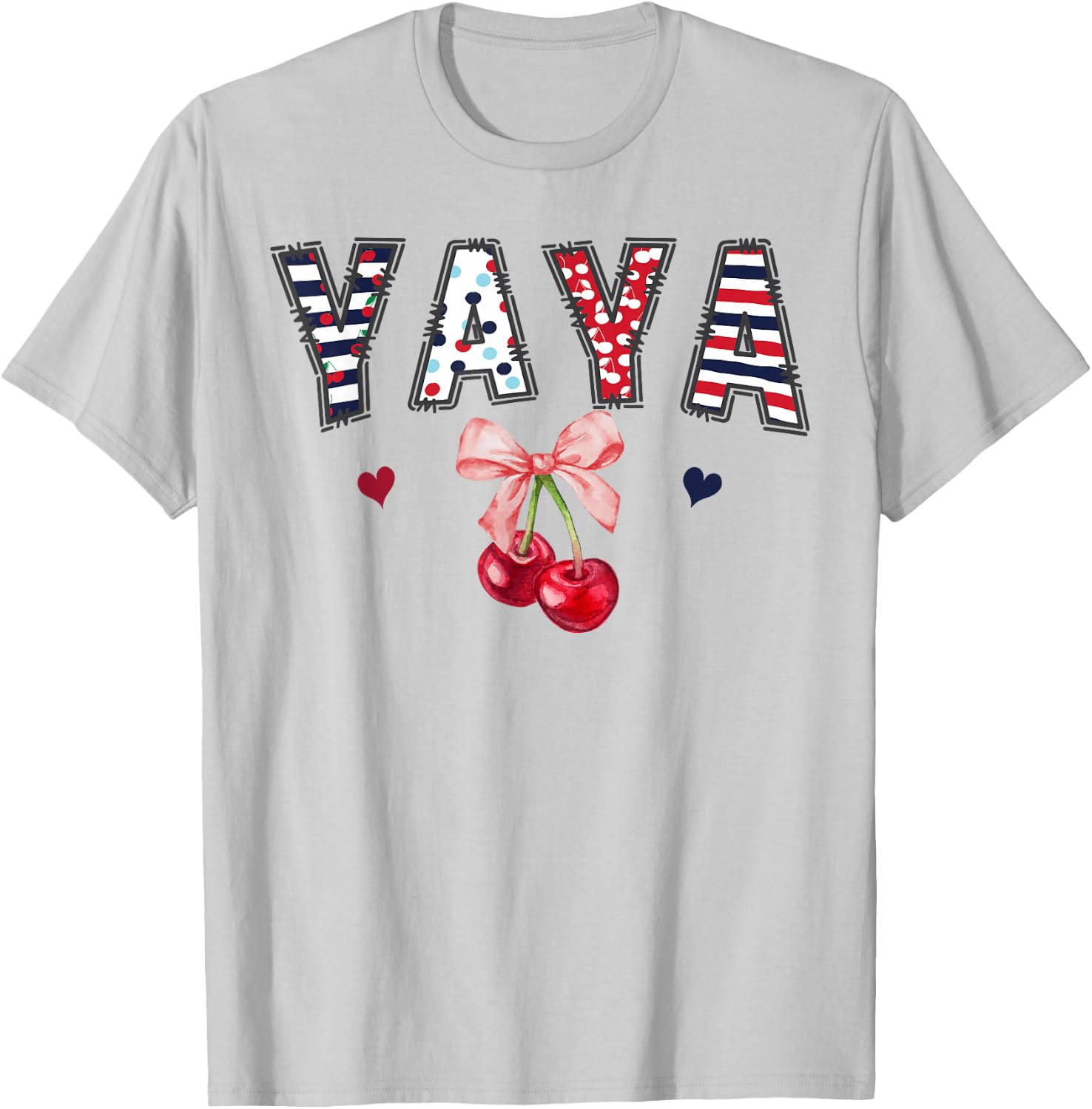 Yaya Pink Coquette Bow Cherry Birthday Girl Matching T-Shirt - T-Shirt | Ash