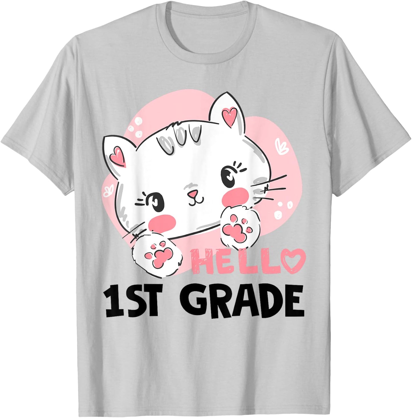 Hello First 1st Grade Back To School Cute Cat Girls Women T-Shirt - T-Shirt | Ash