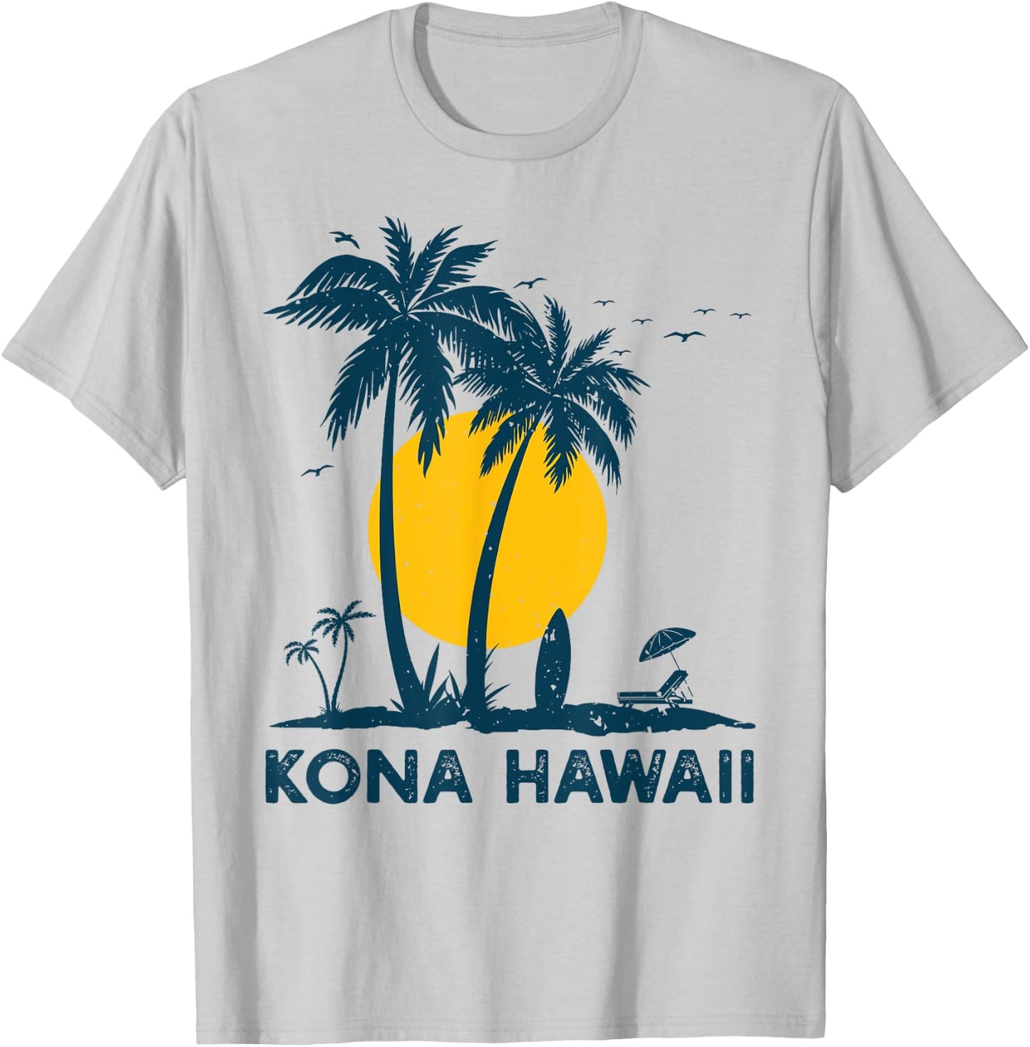 Kona Hawaii Palm Trees Surf Retro Hawaiian T-Shirt - T-Shirt | Ash