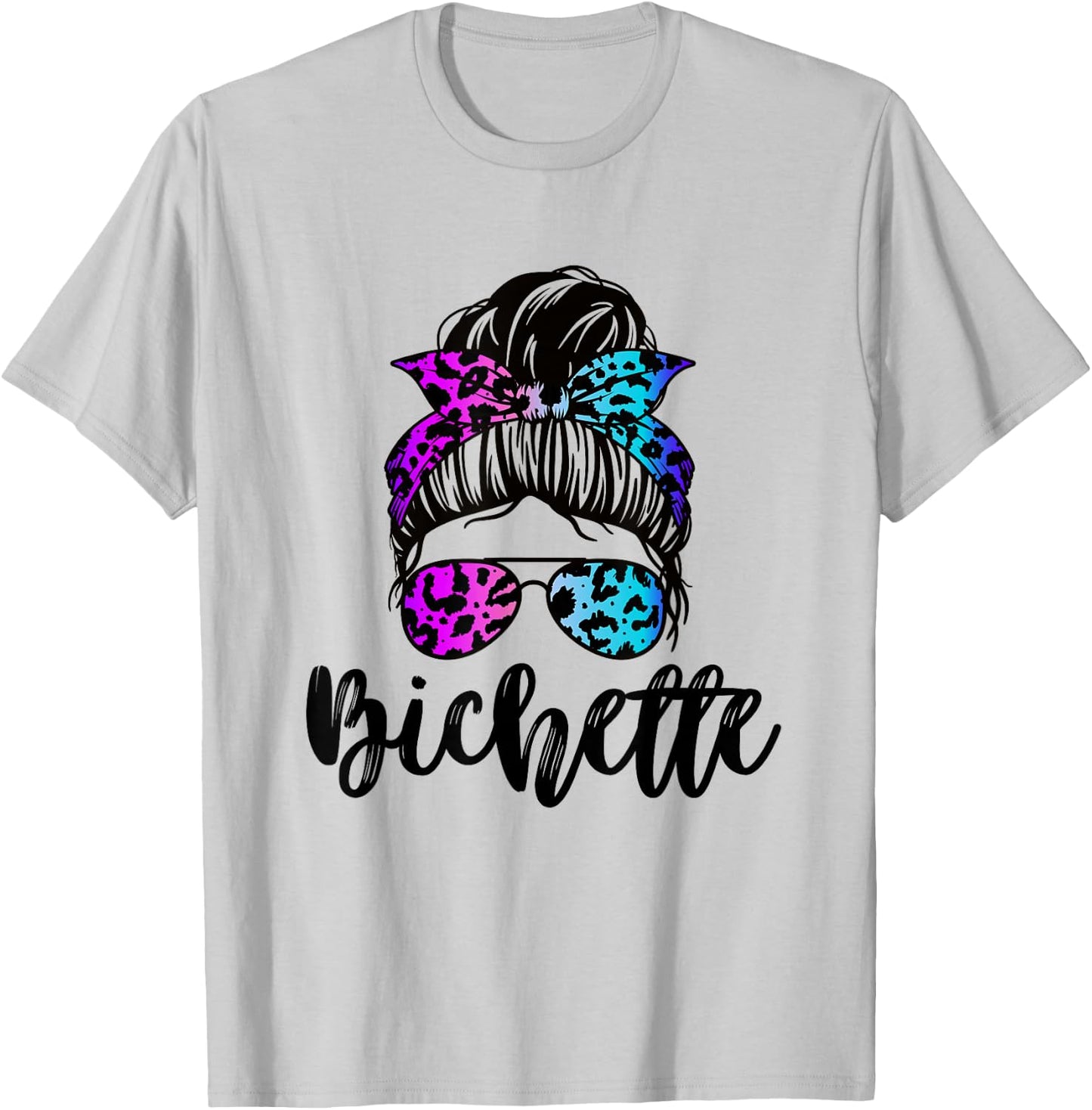 Bichette nickname messy bun leopard gift girl woman couple , white, S T-Shirt - T-Shirt | Ash